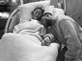 Chrissy Teigen and John Legend are seen inside the hospital after pregnancy complications, in this undated picture obtained from social media.