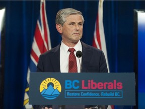 Liberal Leader Andrew Wilkinson makes a statement on election night Saturday, October 24, 2020.