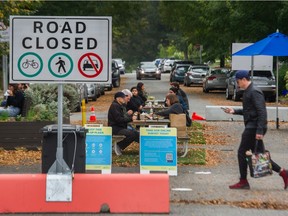 A temporary patio on 21st ave at Main street in Vancouver between Liberty Cafe and Coco et Olive. Photo: Arlen Redekop