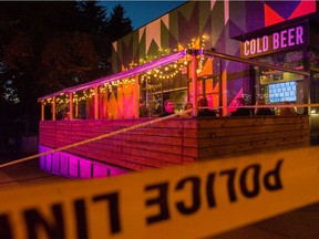 VPD investigate a shooting at Dunbar and 29th ave outside Bells and Whistles in Vancouver, B.C., October 6, 2020.
