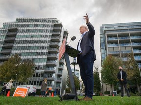 BC Premier Horgan makes an announcement about his plan to make life more affordable for British Columbians on October 12, 2020.