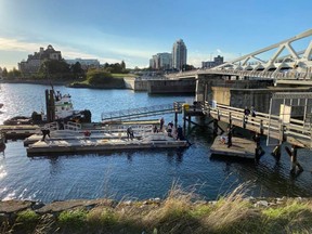 Victoria police were searching near the Johnson Street Bridge on Wednesday, Oct. 14, 2020, after receiving reports of a person in the water.