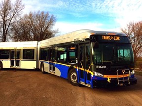 File photo of a diesel-electric hybrid bus. TransLink announced Thursday it was adding 15 new fully electric buses to the fleet.