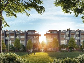 Artist's rendering of Beedie Living's Kin Collection, a 124-townhome project near Metrotown in South Burnaby. Completion of the first homes is scheduled for spring 2023.