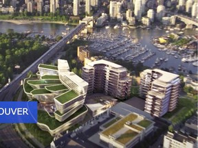 This is a rendering of Concord Pacific's Quantum Park development. The renderings show the development as being located on the former Molson Brewery lands in Kitsilano.