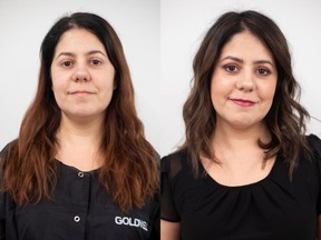 Tanya Godinho is a Toronto-based mom and musician whose hair needed some fine tuning. On the left is Tanya before her makeover by Nadia Albano, on the right is her after.