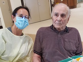 Darlene Mercer and her father Felix Eckert share lunch in a rare visit. Eckert turned 90 a few weeks ago with no family around him. He died a few days later.