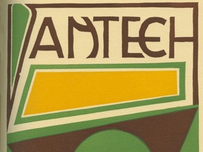 The top of the cover of the Vantech yearbook in 1934. The abstract linocut by student Ronald Crocker is from an illustration by Van Tech's principal, James G. Sinclair — Justin Trudeau's great-grandfather.