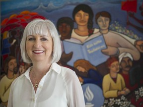 Teri Mooring is the president of the BCTF, and is pictured at the union's office in Vancouver.