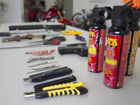 The VPD showcased a number of items their newly formed neighbourhood response team recently confiscated, during a news conference in Vancouver on Friday.