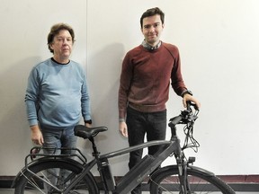 Motorino founder Steve Milosheva and Exro Technologies Chief Commercial Officer Josh Sobil (right) with a Motorino e-bike equipped with an Exro coil driver that makes the bike 'smarter' and more efficient.