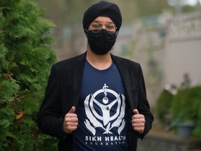 Sukhmeet Singh Sachal pictured in Surrey on Nov. 17, 2020. He has been working on a project to promote COVID-19 messaging in Surrey's Sikh temples.