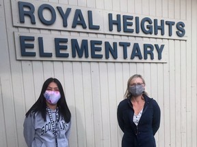 Principal Ruth Mrak (right) and Aboriginal Child and Youth Care Worker Brianna Bell at Royal Heights Elementary where many families caught in poverty need help.