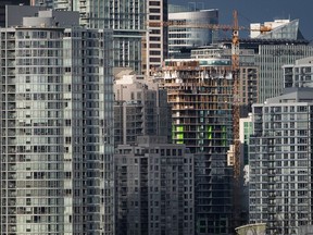 A condo tower under construction is pictured in downtown Vancouver on February 9, 2020.