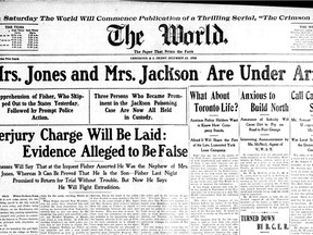 The front page of the Dec. 22, 1905, Vancouver World carried the sensational news that Mrs. Esther Jones and Mrs. Teresa Jackson were under arrest for perjury. Jackson's husband had been murdered by poisoning Nov. 12, and many suspected the two women, although they were never charged with the murder.