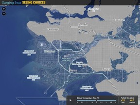 Under some climate-change scenarios, Richmond, Delta, much of Surrey and areas between Coquitlam and Pitt Meadows would be in danger of inundation due to rising sea levels.