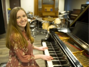Chloe Thiessen at the Trinity Western University music building in Langley.