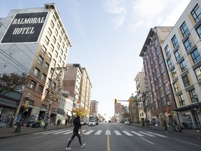 CP-Web. The Balmoral and Regent hotels are pictured in the Downtown Eastside in Vancouver, B.C., Wednesday, November 6, 2019. The City of Vancouver says it has reached a settlement with the owners of the Balmoral and Regent hotels to expropriate the derelict properties on the Downtown Eastside.