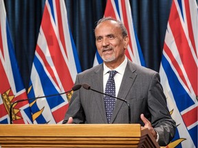 B.C. Labour Minister Harry Bains, pictured in 2020, says a paid ­sick-leave program will help B.C.’s economy recover faster, adding no one should have to choose between going to work while sick or losing wages.