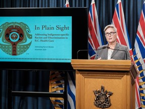 Independent investigator Mary Ellen Turpel-Lafond presents the report, In Plain Sight: Addressing Indigenous-specific Racism and Discrimination in B.C. Health Care on Nov. 30 in Victoria.