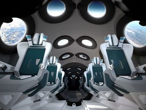 Image courtesy of Virgin Galactic obtained July 28, 2020 shows the Virgin Galactic spaceship cabin design and seats.