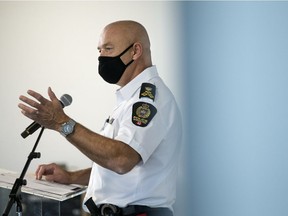 Edmonton police Chief Dale McFee speaks to the media in September 2020.