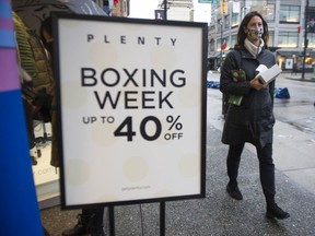 Shoppers took advantage of the weather Saturday to check out Boxing Day and Boxing Week deals on Robson Street in Vancouver.