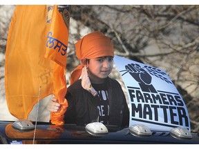 Participants in the Punjab Kisaan Morcha Car Rally in Surrey, BC., on December 2, 2020.