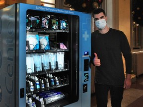 Edvin Muminovic has installed a vending machine that sells PPE, including sanitizer and masks, at Waterfront Station in Vancouver.
