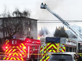 Fire crews were busy in New Westminster on Wednesday morning after a fire was sparked at an abandoned apartment building.