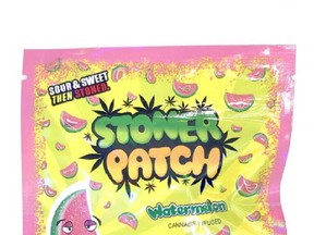 An empty package of illegal 500 mg watermelon-flavored, cannabis-infused edibles called Stoner Patch that was found on a Pickering resident's driveway.
