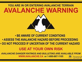 UNDATED -- march 16, 2010 undated handout photo of "mountain pass" ,  avalanche warning sign posted by the Ministry of Tourism, Culture and the Arts at popular snowmobile areas in B.C. (For story by Larry Pynn.)  [PNG Merlin Archive]