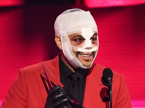 The Weeknd is out in all his stage-makeup and bandaged glory at the 2020 American Music Awards in November. Yes, 2020 was a rather bruising year around the globe.