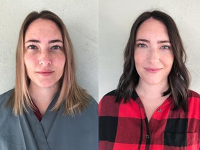 Christie Kijewski is a 35-year-old social worker and wanted to give her hair a healthy boost with a rich new colour. On the left is her before her makeover by Nadia Albano. On the right is her after.