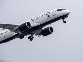 An Air Canada flight takes off from Toronto's Pearson Airport during the COVID-19 pandemic on Jan. 13.