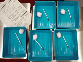 Vaccines are laid out to be administered at a vaccination centre in a file photo.