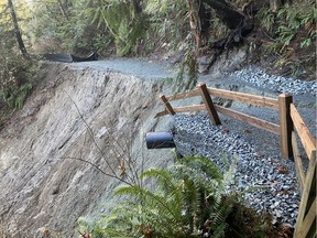 A section of the Capilano Pacific Trail has collapsed in West Vancouver on Jan. 6.
