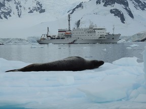 The Akademik Ioffe off the Antarctic peninsula.