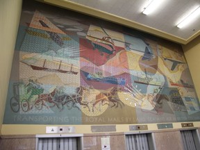 Orville Fisher's mural for the Vancouver Post Office at 349 West Georgia, which opened in 1958. The mural depicts the way mail has been moved, such as by stagecoach, train and plane. It will be installed in a new mixed-use project at the site.