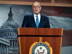 U.S. Democratic Senate leader Chuck Schumer (N.Y.) speaks at the U.S. Capitol in Washington, D.C., on Jan. 6, 2021.