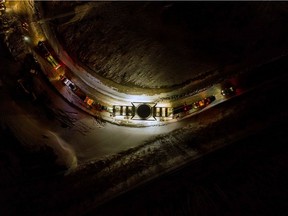 Aerial shot of a turbine runner arriving at Site C recently by truck. It was built in Brazil and sent by ship to Prince Rupert and then trucked in at night with rolling highway closures because of its huge size.