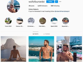 Instagram page of Colton Roberts, "woldofburrardst".