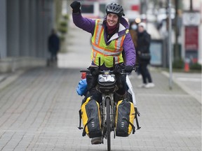 Iliajah Pidskalny finishes a cycling trip he began in Saskatoon on New Year's Day, raising awareness of the opioid crisis and harm reduction.