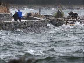 Walkers and cyclists brave the weather on the seawall near Dundarave Park  on Jan. 21, 2018.