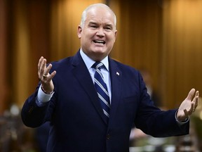 Conservative leader Erin O'Toole asks a question during question period in the House of Commons on Parliament Hill in Ottawa on Thursday, Nov. 26, 2020.