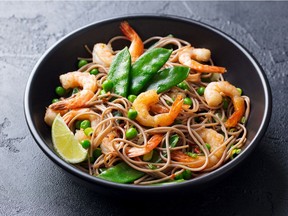 Noodles with prawns.