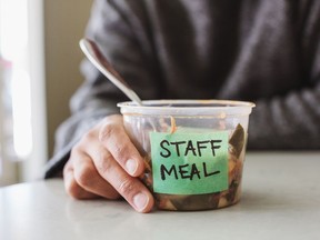 One of the hearty, inexpensive "Staff Meals" produced by the team at Collective Hospitality to help hard-hit restaurant workers in the early days of COVID-19.