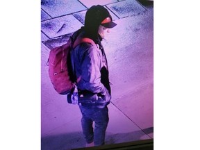 Surrey RCMP is asking for the public’s assistance to this man, suspected in an  assault with a weapon that occurred in Whalley in October 2020. He is described as a Caucasian male, approximately 35-40 years old, 5’7 tall, slim build, tattoo near his right eye, with dark ear-length hair, wearing a red baseball cap, grey sweater and black shorts.