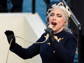 Lady Gaga sings the U.S. national anthem during the 59th Presidential Inauguration at in Washington, U.S., January 20, 2021.