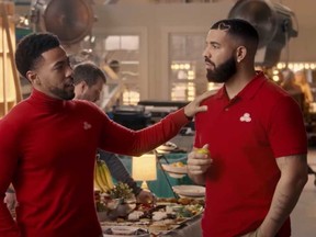Rapper Drake, right, appeared as “Drake from State Farm,” a riff on the insurance company’s longstanding “Jake from State Farm” pitchman.